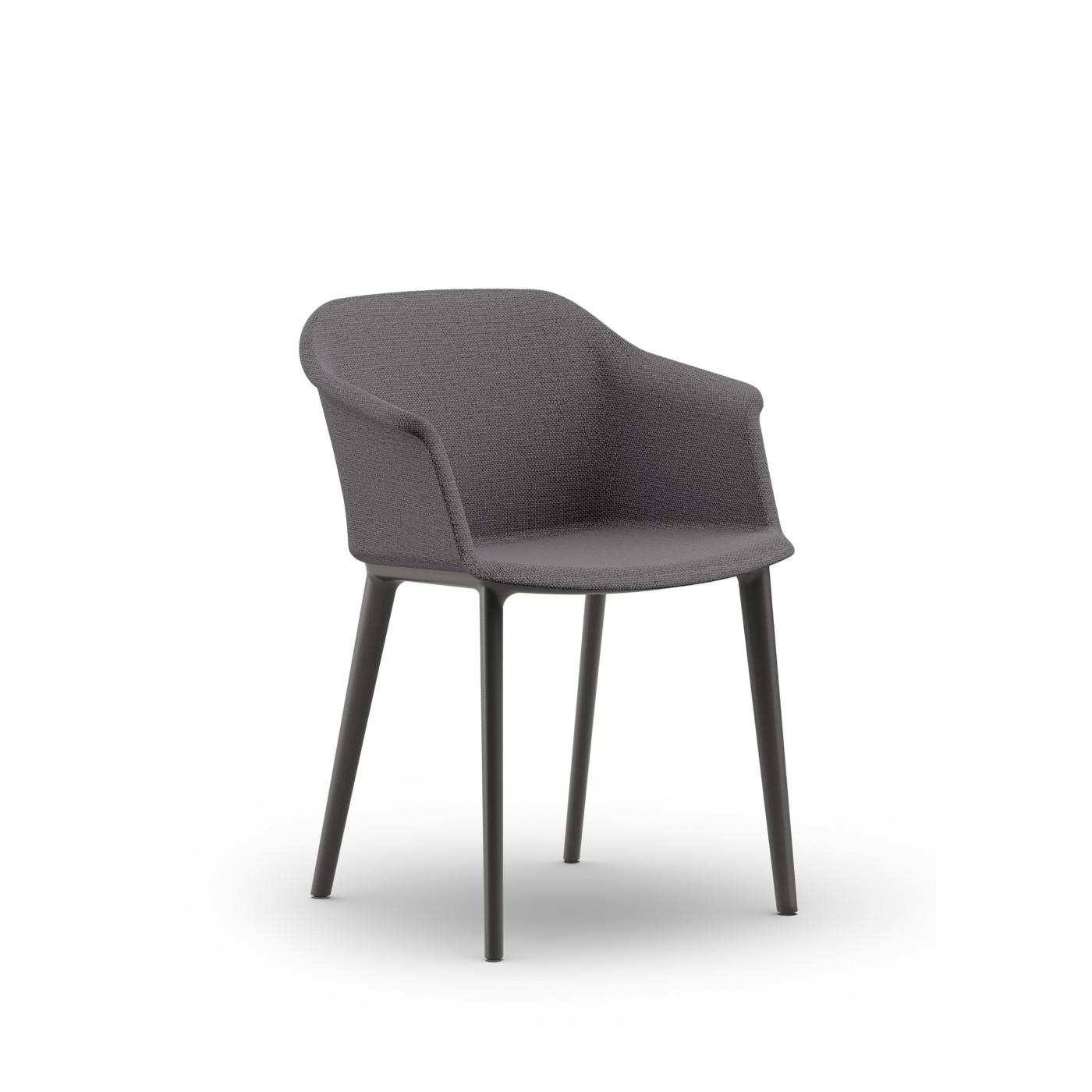 Fauteuil visiteur Ys - Tissu Gris pieds PVC Noir