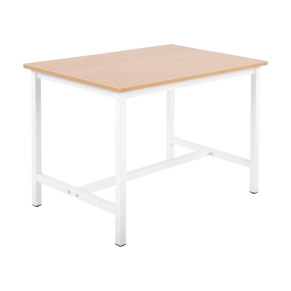 Table haute de travail D�clic r�glable en hauteur L120 cm - Ch�ne pieds m�tal Blanc