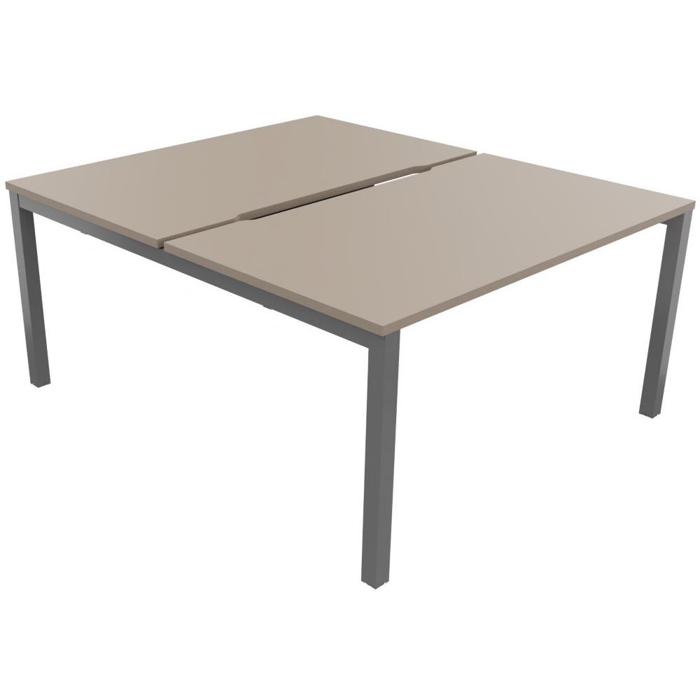 Bureau bench 2 postes Osmose d�part L140 - plateaux �chancr�s Argile - pieds m�tal Aluminium
