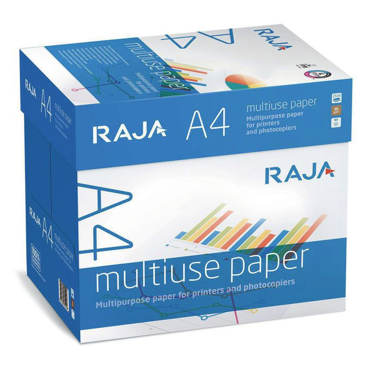 Papier trs blanc Raja Paper - A4 - 80g - CIE 161 - Multi-usage - carton 2500 feuilles