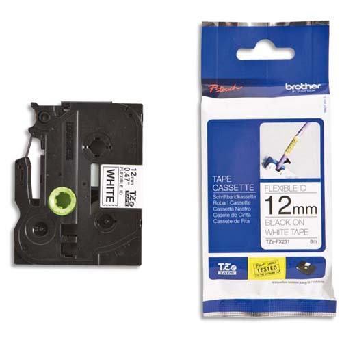 Ruban TZFx231 Brother - Ruban flexible - noir/blanc - Rouleau (1,2 cm x 8 m)