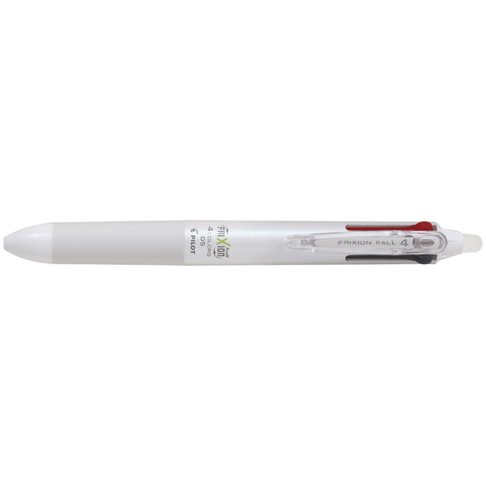 Stylo FriXion Ball Pilot 4 couleurs Pilot roller encre gel effa�able et rechargeable - Pointe fine - Corps blanc