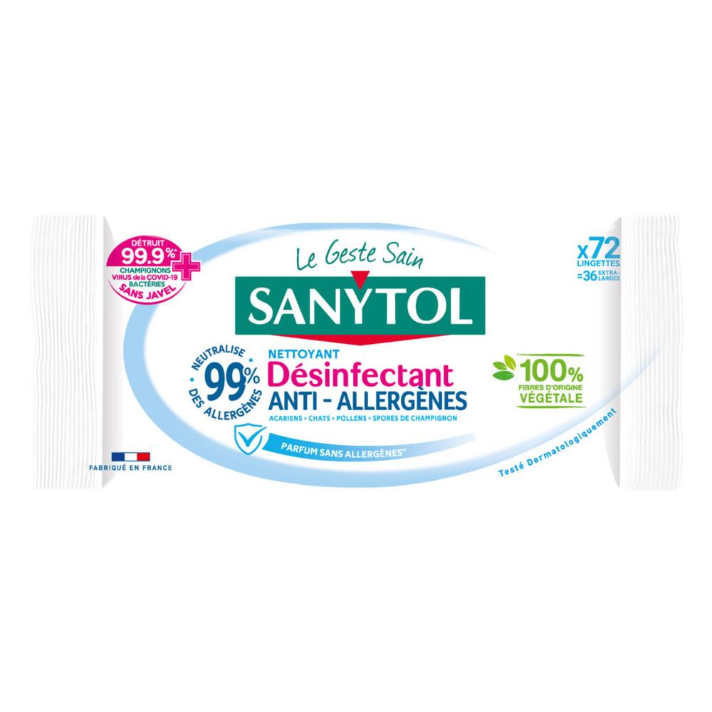 Lingettes d�sinfectantes Sanytol Multi-usages Anti-Allerg�nes - Paquet de 72 lingettes