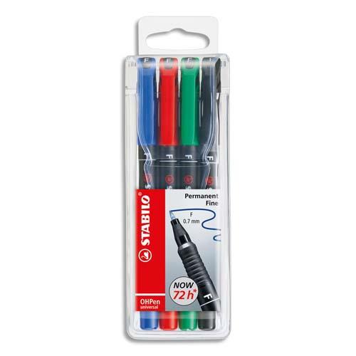 Feutres de rtroprojection Stabilo - encre permanente - Pointe fine 0,7mm - pochette de 4 -