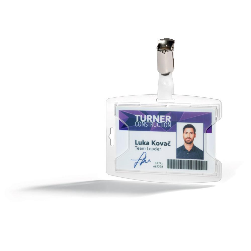 Porte-Badge 5,4 x 8,5 cm Durable avec clip rotatif - Transparent - Bo�te de 25