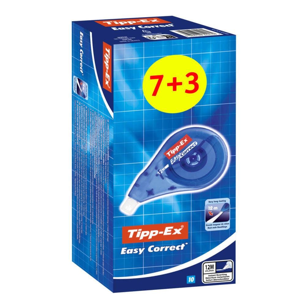 Tipp-Ex Easy Correct Rubans Correcteurs - 12 m x  4,2 mm Blanc translucide - Pack 7 + 3