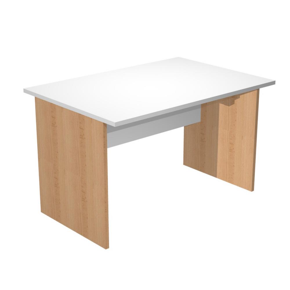 Bureau droit Pulse Bois - L120 x P80 cm - Plateau Blanc - Pieds pleins H�tre