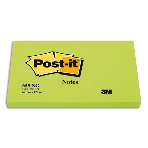 Notes N�ons Post-it - 76 x 127 mm - vert - bloc de 100 feuilles
