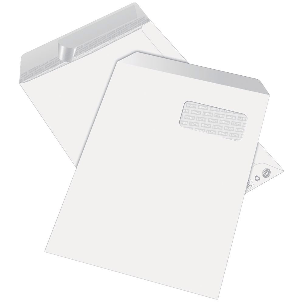 Pochettes vlin blanc 1er prix - 229 x 324 mm - 90 g - fermeture auto-adhsive - fentre 50 x 100 mm - bote de 250