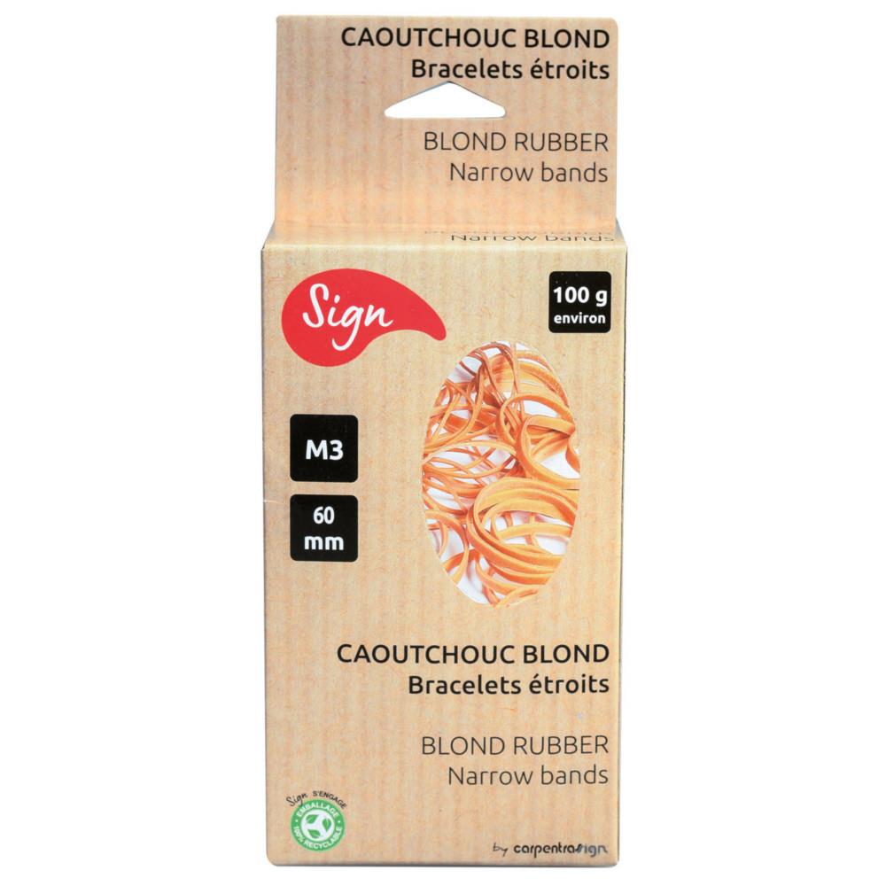 Elastique 60 x 1,5 mm Sign en caoutchouc blond de qualit� sup�rieure - Bo�te de 100 g