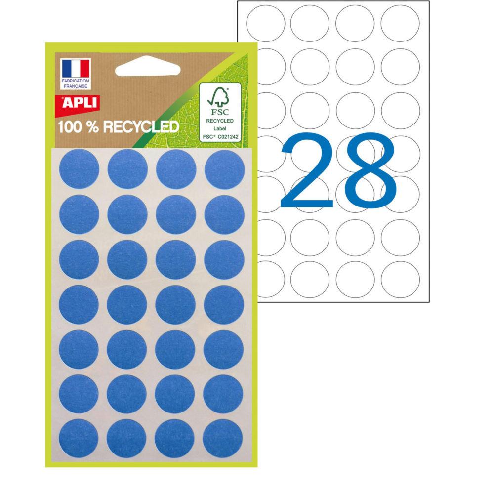 Pastilles adhsives recycles Apli - diam.15 mm Bleu - Pochette de 168