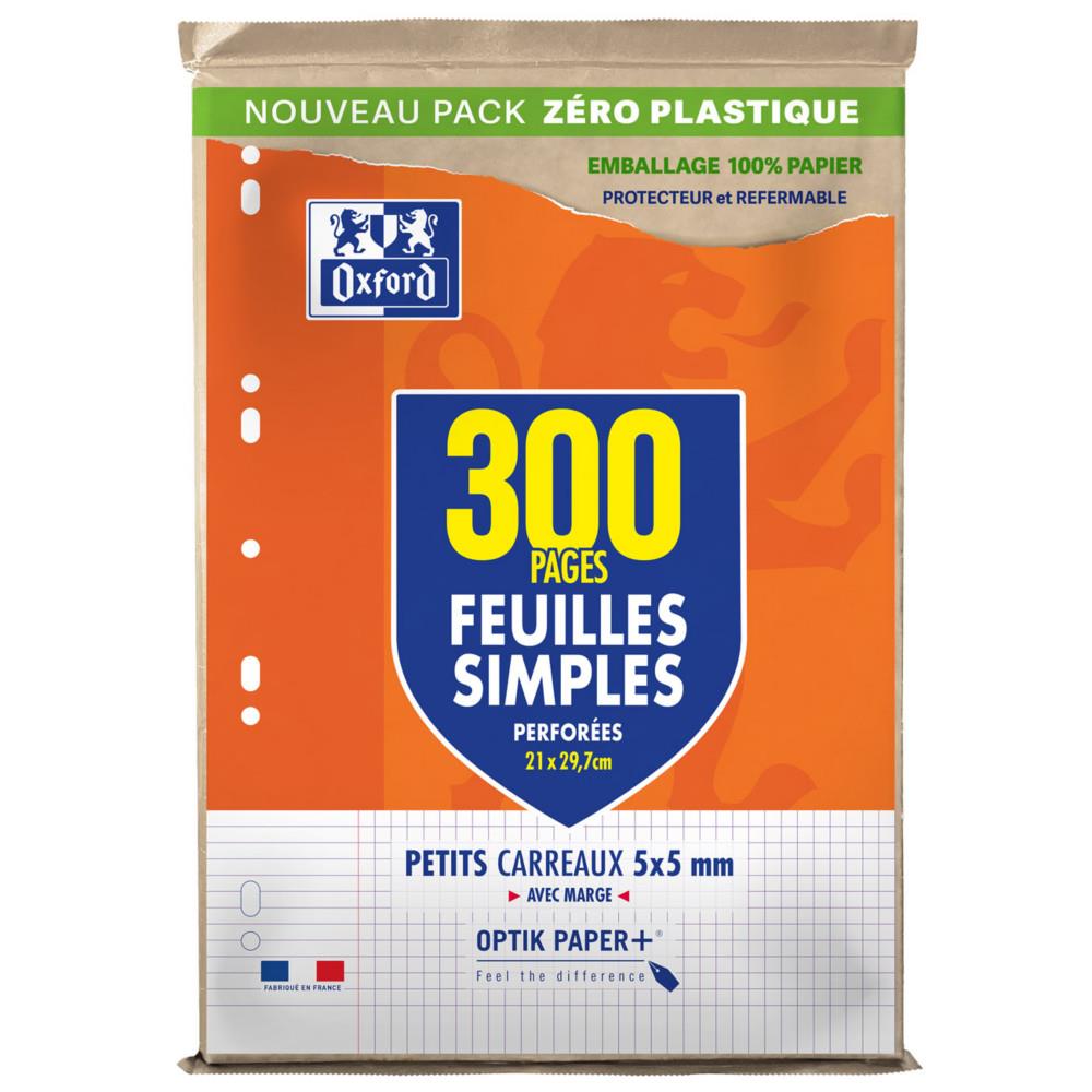 Feuille simple Oxford A4 perfor� - Petits carreaux 5x5 avec marge - Etui de 300 feuilles
