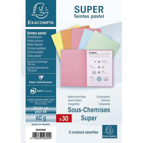 Sous-chemise Exacompta Super 60 - 60 g - coloris assortis pastels - 22 x 31 cm - paquet de 30