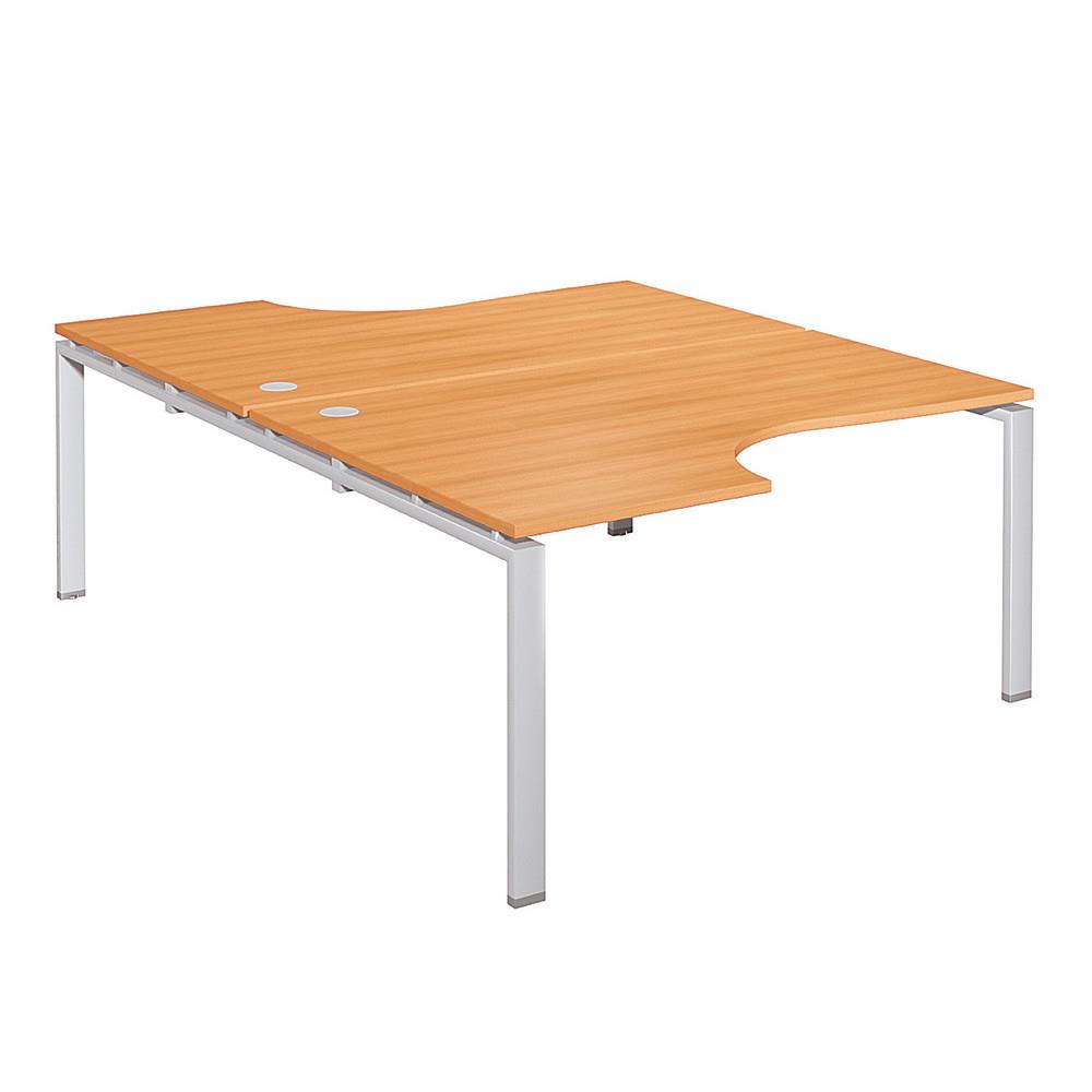 Bureau double plan compact E-link - L 160 x P 223 cm - plateau h�tre - 4 pieds aluminium