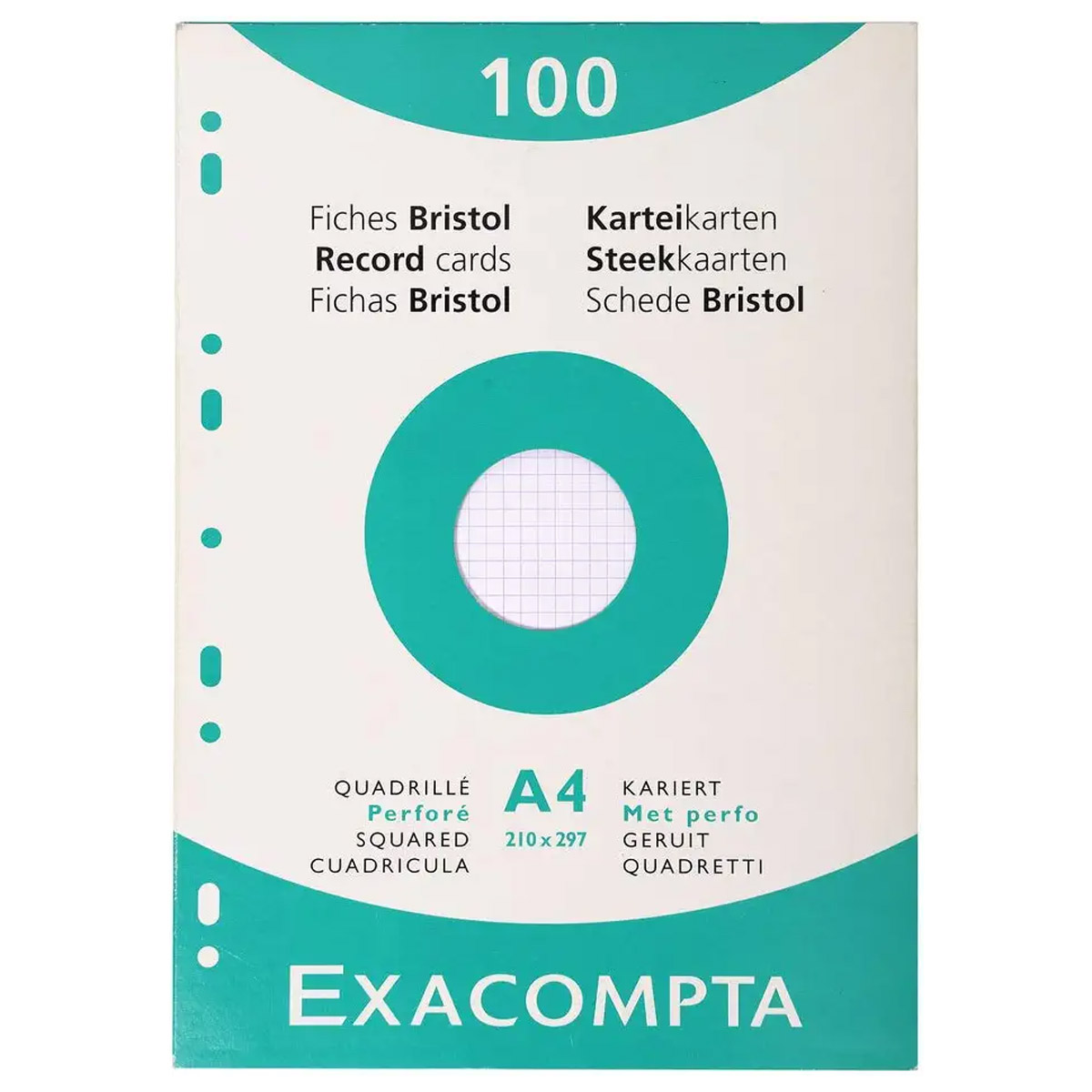 Etui de 100 fiches bristol Exacompta perfores 210x297mm (A4) quadrilles 5x5 Blanc