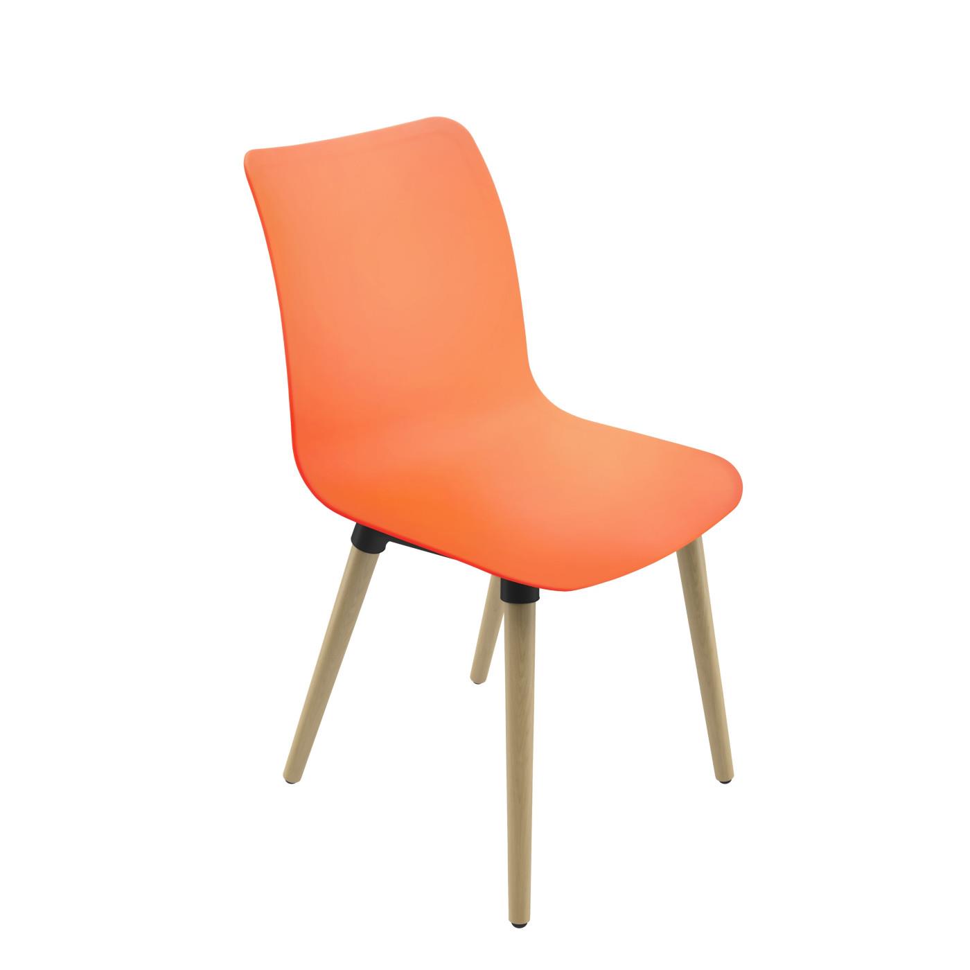 Chaise coque Dahlia - Orange , Pieds bois