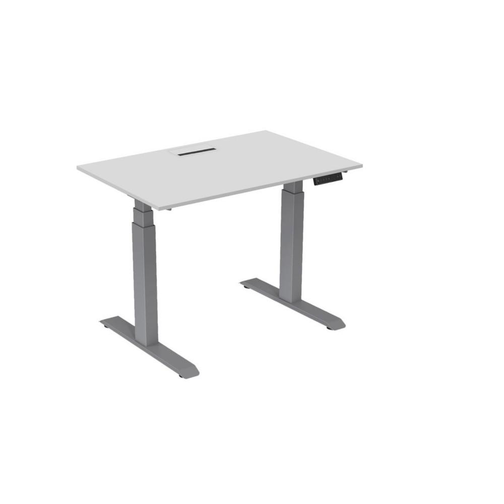 Bureau �lectrique hauteur r�glable Nova L120 cm plateau avec top access Blanc - pieds m�tal Gris