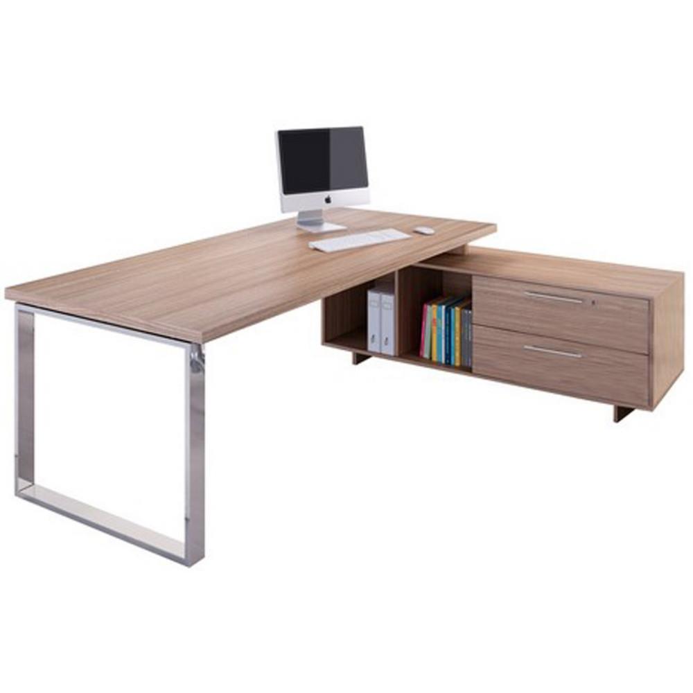 Bureau direction �cho avec retour suspendu  L195 x P170 cm pieds cadre - Noyer