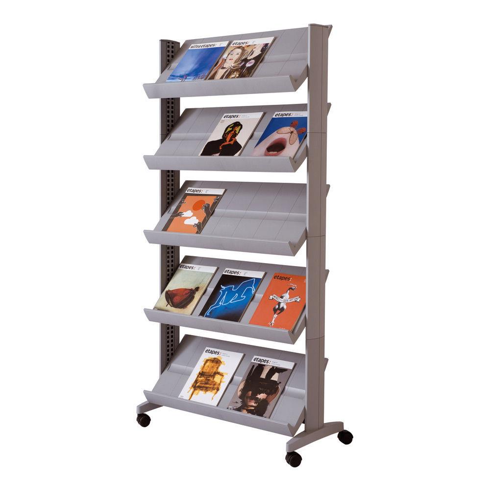 Prsentoir mobile large easyDisplays PAPERFlow - 15 cases - coloris aluminium
