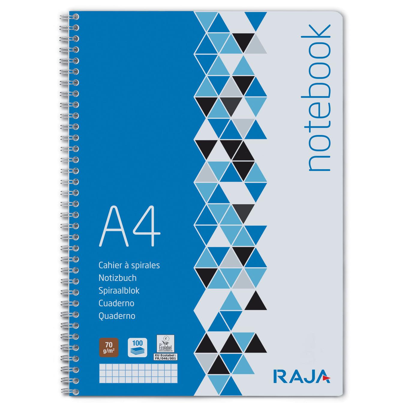 Cahier  spirales Raja Notebook - 100 pages - A4 - 70 g/m- petits carreaux 5x5 mm