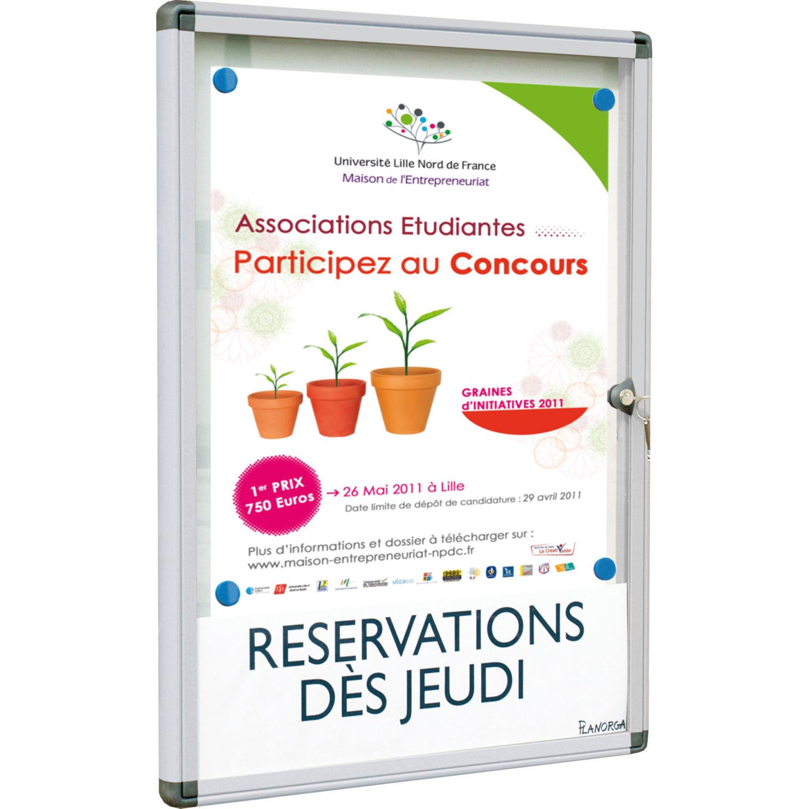 Mini vitrine d'extrieur cadre aluminium - fond mtal laqu magntique - 1 feuille A4