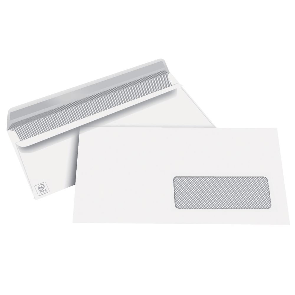 Enveloppes 110x220 1er prix - fentre 45 x 100 - blanches - autocollantes - 80g  - bote de 500