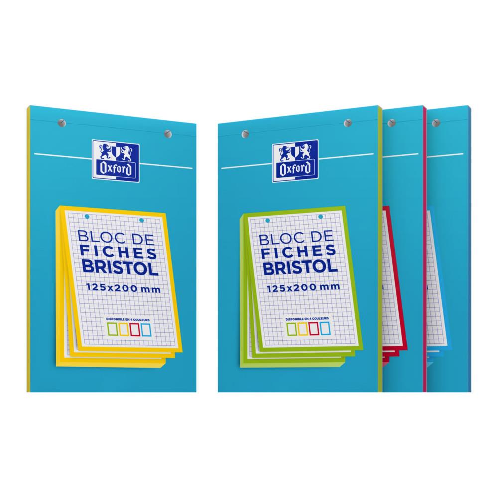 Bloc 30 fiches Oxford Bristol 125 x 200 mm perfor�es - Quadrill� petits carreaux 5x5 - Assortis
