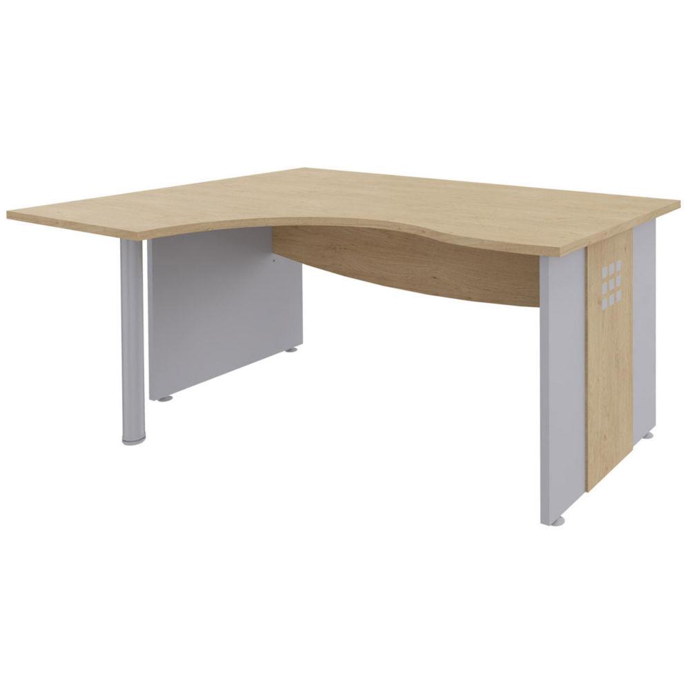 Bureau d'angle compact retour  gauche Boreal L160 x P120 cm- Plateau Chne - Pieds pleins Aluminium