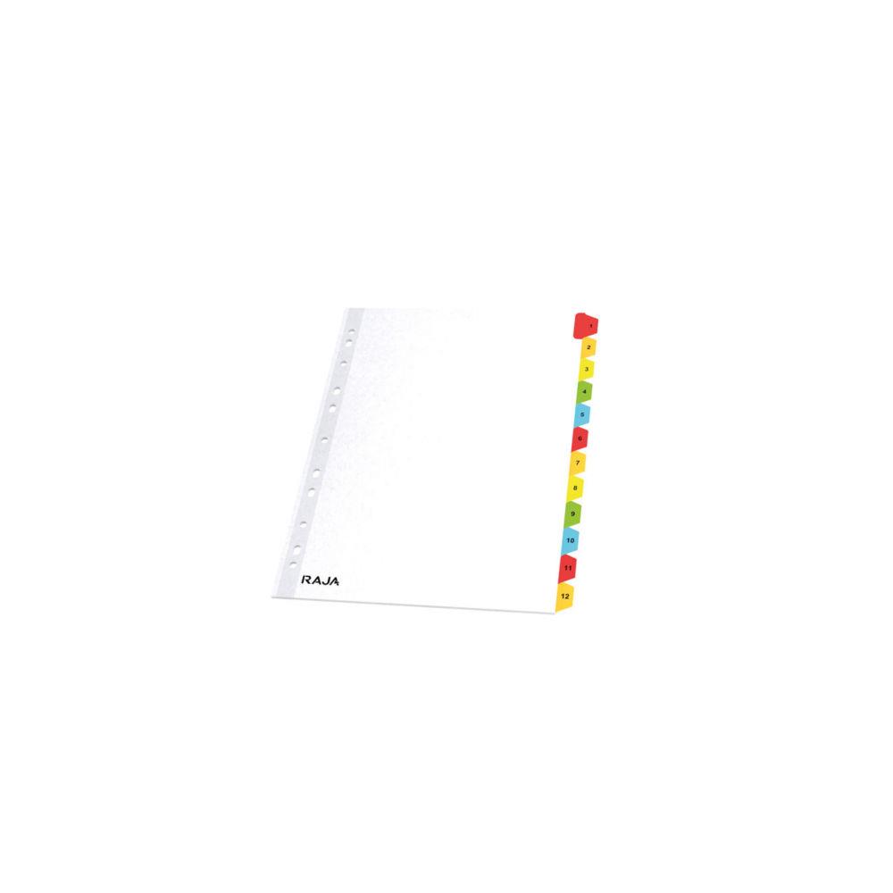 Intercalaires numriques A4 Raja - en bristol - blanc - 170g - 12 divisions couleur