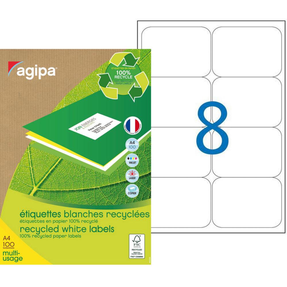Etiquettes adresses recycles blanches Apli - 99,1 x 67,7 mm - 100 feuilles A4 - 800 tiquettes par bote