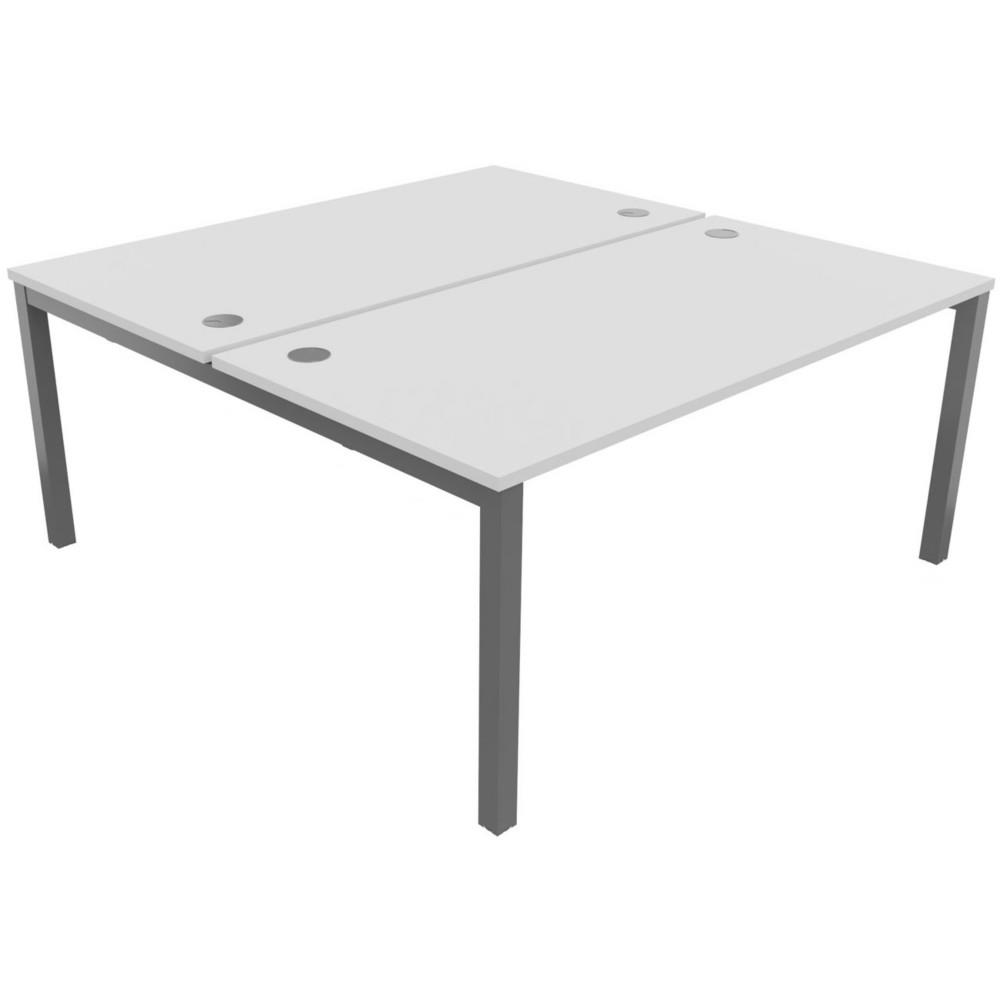 Bureau bench 2 postes Osmose d�part L160 x P163 cm Plateaux Blanc Pieds m�tal Aluminium