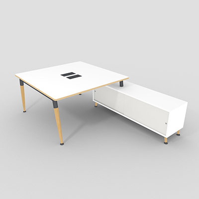 Bureau carr sur retour porteur Native - 140 x 140 cm - retour  droite - dcor blanc neige - finitions gris anthracite - porte altuglas blanc