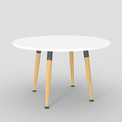 Table de runion ronde Native - plateau diamtre 120 cm dcor blanc neige - 4 pieds bois htre naturel - arche mtallique finition gris antracite