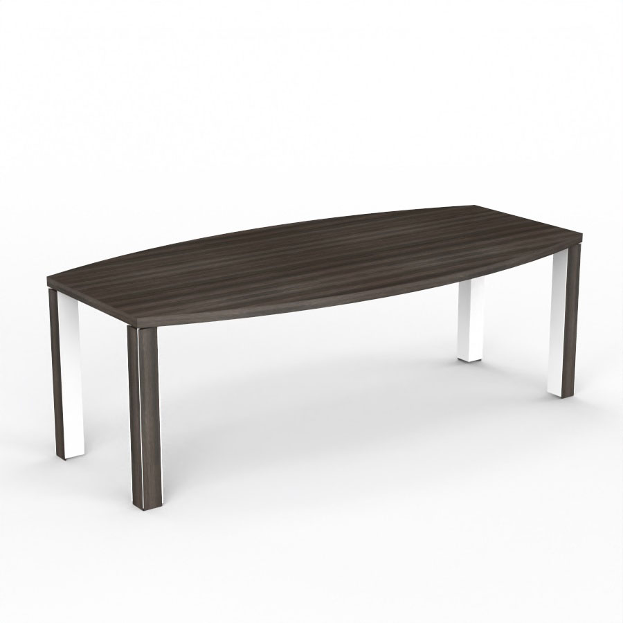 Table de runion Kara tonneau L. 220 x P. 110 cm mlamine chne royal brun - 4 pieds carrs mtal lisse blanc 2 faces bois mlamine chne royal brun