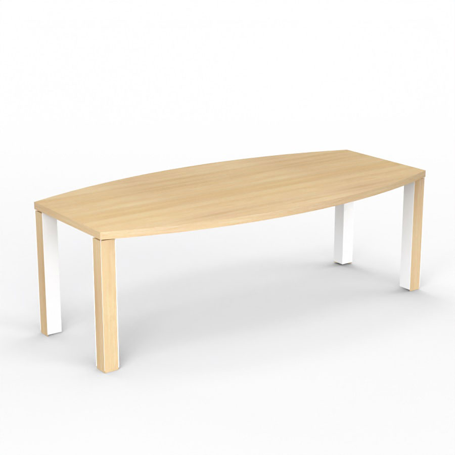 Table de runion Kara tonneau L. 220 x P. 110 cm mlamine chne clair - 4 pieds carrs mtal lisse blanc 2 faces bois mlamine chne clair