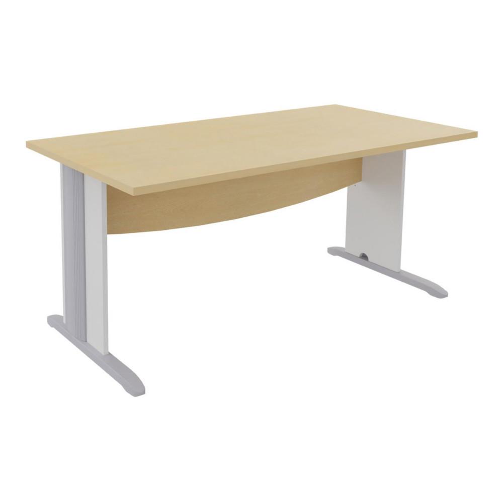 Bureau droit Impact - L 160 x P 80 cm - plateau h�tre - pieds L blancs