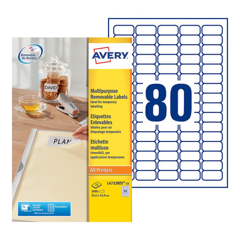 Etiquettes enlevables Avery L4732 - format : 35.6x16.9mm - impression laser - bote de 2000