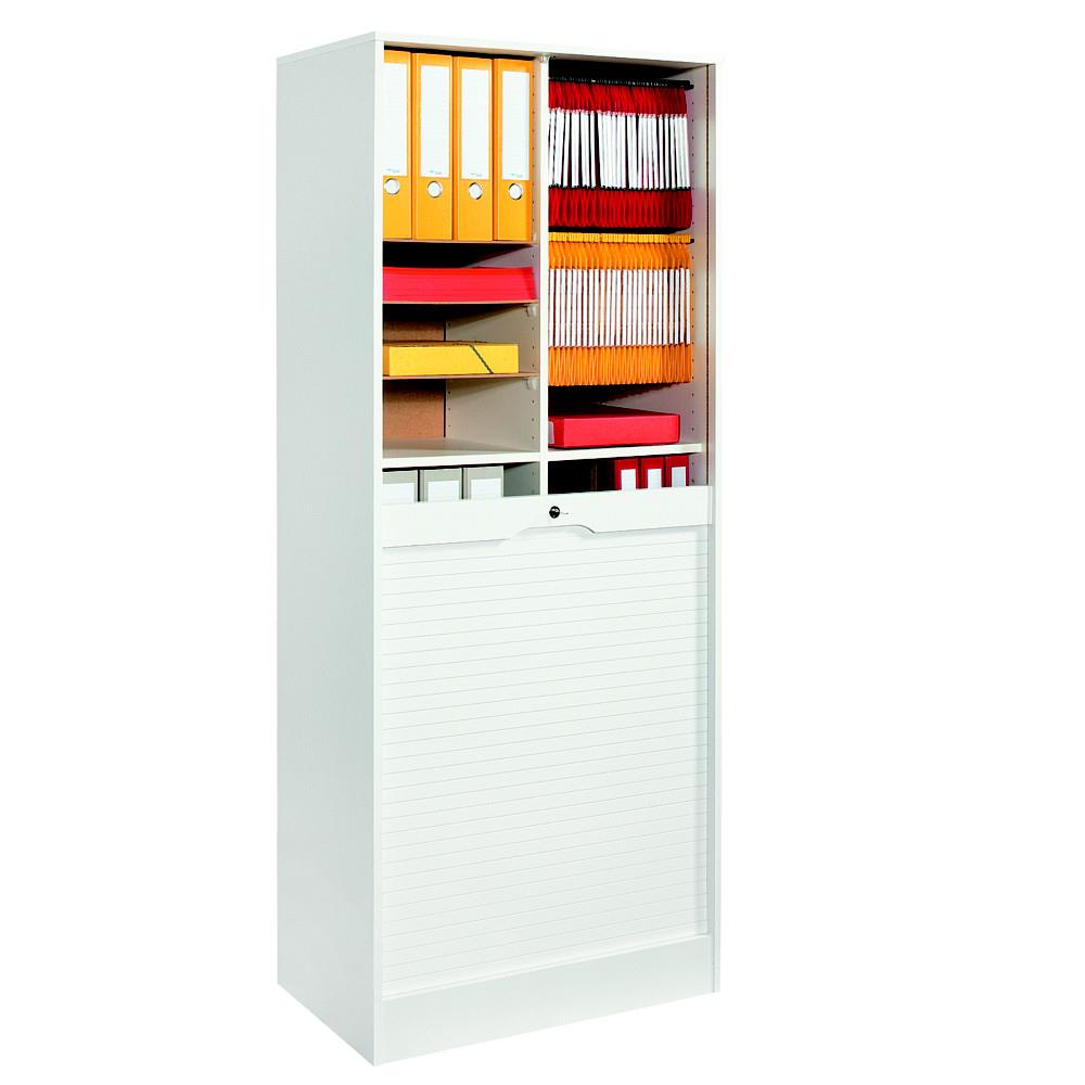 Classeur � rideaux bois - H 170 x L 70 x P 44 cm - blanc