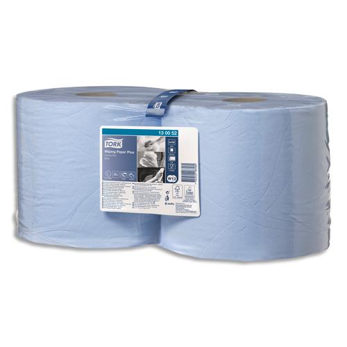 Lot de 2 bobines d'essuyage Tork Paper Plus bleu  - 130052 - 750 formats - 24 x 34 cm - 2 plis - pour TORK W1 & W2