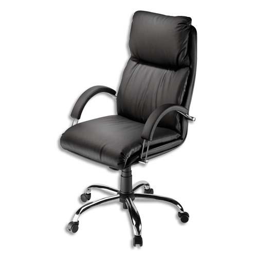 Fauteuil de direction Nadir - assie et dossier croute de cuir noir - mcansime basculant centr - pitement chrom