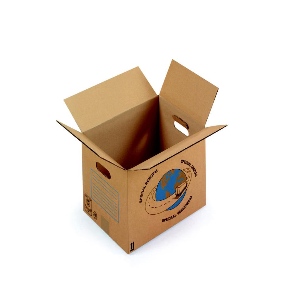 Caisse de dmnagement RAJA en carton brun simple cannelure avec poignes - L. 55 x l. 35 x H. 30 cm - Lot de 20