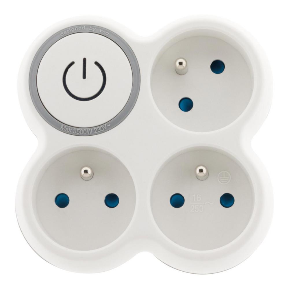 Multiprise murale Zenitech Bloc 3 prises secteur avec interrupteur BOLEA - Triplite 16A blanche