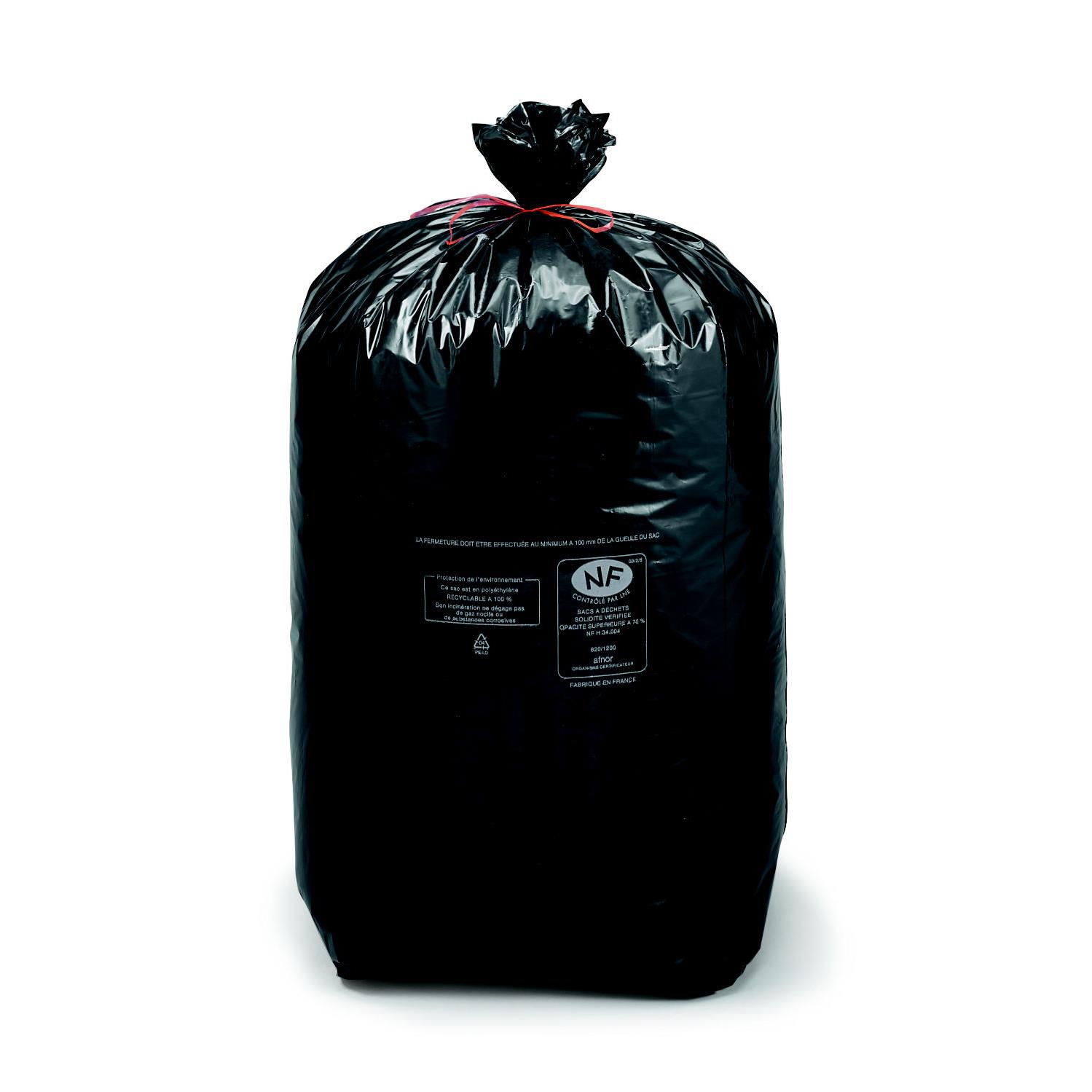 Sac poubelle 110 L noir pour dchets courants en plastique recycl 36 microns - Carton de 250