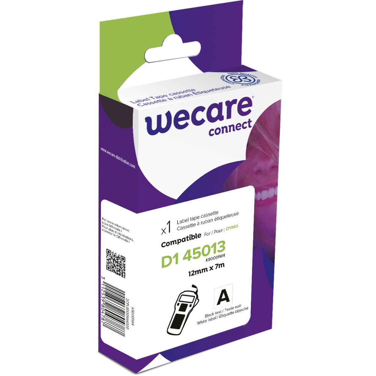 Ruban Wecare D1 12 mm compatible Dymo 45013 S0720530 criture noire sur fond blanc