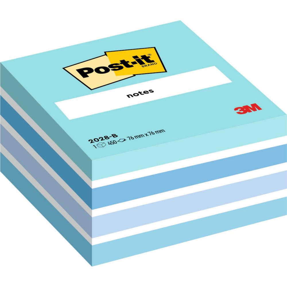 Post-it Bloc cube aquarelle 7.6 x 7.6 cm 450 feuilles coloris bleu