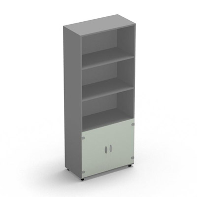 Armoire Rio 1/3 portes - 2/3 bibliothque H.197,3 x L. 80 x P. 42,6 cm corps gris aluminium 2 portes battantes verre maill blanc - quipe de 4 tablettes