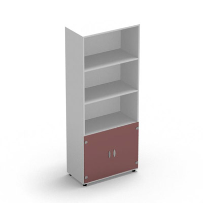 Armoire Rio 1/3 portes - 2/3 bibliothque H.197,3 x L. 80 x P. 42,6 cm corps blanc neige 2 portes battantes verre maill rubis - quipe de 4 tablettes