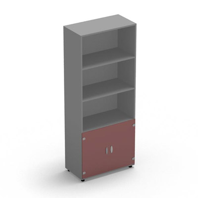 Armoire Rio 1/3 portes - 2/3 bibliothque H.197,3 x L. 80 x P. 42,6 cm corps gris aluminium 2 portes battantes verre maill rubis - quipe de 4 tablettes