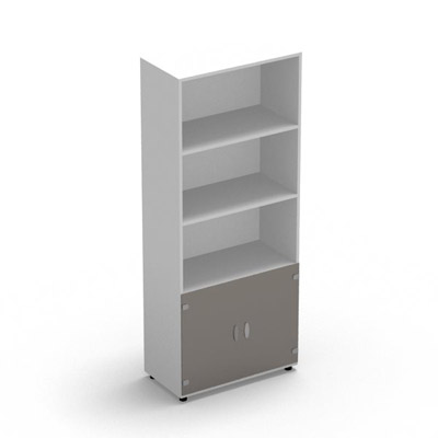 Armoire Rio 1/3 portes - 2/3 bibliothque H.197,3 x L. 80 x P. 42,6 cm corps blanc neige 2 portes battantes verre maill gris - quipe de 4 tablettes