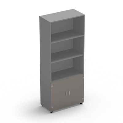 Armoire Rio 1/3 portes - 2/3 bibliothque H.197,3 x L. 80 x P. 42,6 cm corps gris aluminium 2 portes battantes verre maill gris - quipe de 4 tablettes